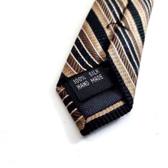 Bruno Piattelli Roma Brown Tan Woven Striped Silk Tie - Picture 4 of 6